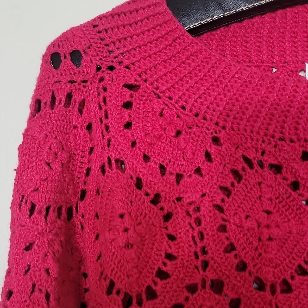 Vintage Import Workshop Womens Chunky Open Knit Sweater Size M 3D Crochet Pink
